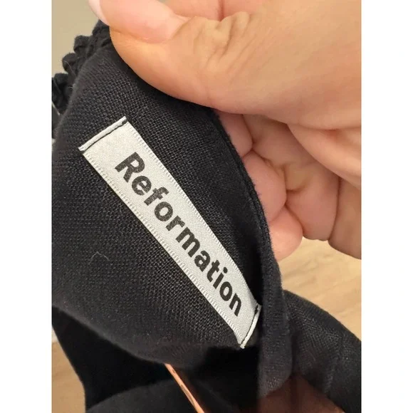 Reformation Black Linen Strapless Bustier Midi Dress with Front Slit - Picture 10 of 10